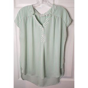 New York & Company Sleeveless Tunic Blouse, Green and White, Size Medium